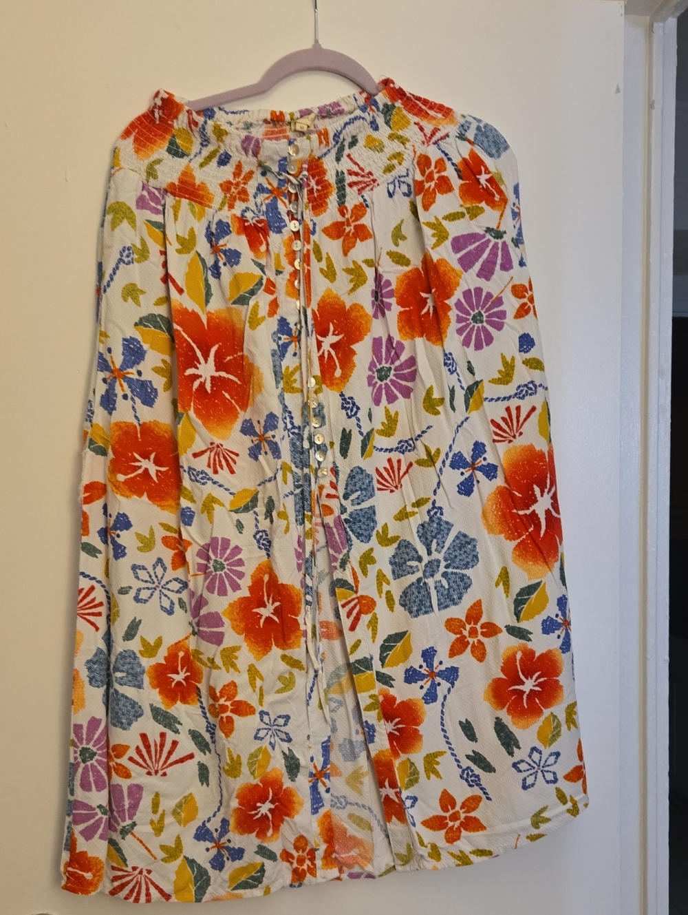 Cynthia Rowley White Floral Midi Skirt with Orange, Blue & Purple Print